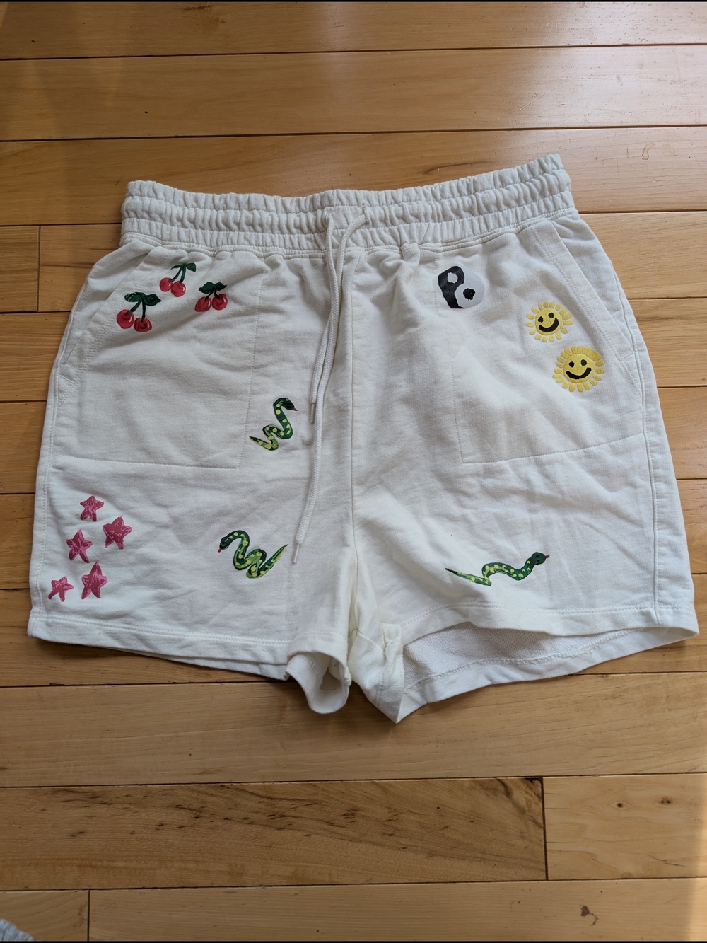 Urban Outfitters Cotton Lounge Patch Shorts with Cherries, Snakes & Suns